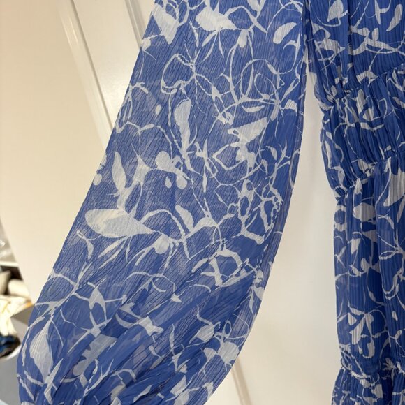 Jonathan Simkhai Harlowe Mini Dress Blue Amalfi Abstract Floral Long Sleeves - Picture 5 of 8